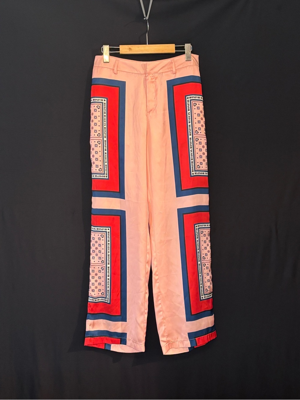 NWOT Scotch & Soda Maison Scotch Pink Bandana Print Wide-Leg Satin Trousers